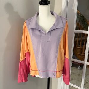 White Birch Colorblock Long Sleeve Top - Lavender, Orange, Pink